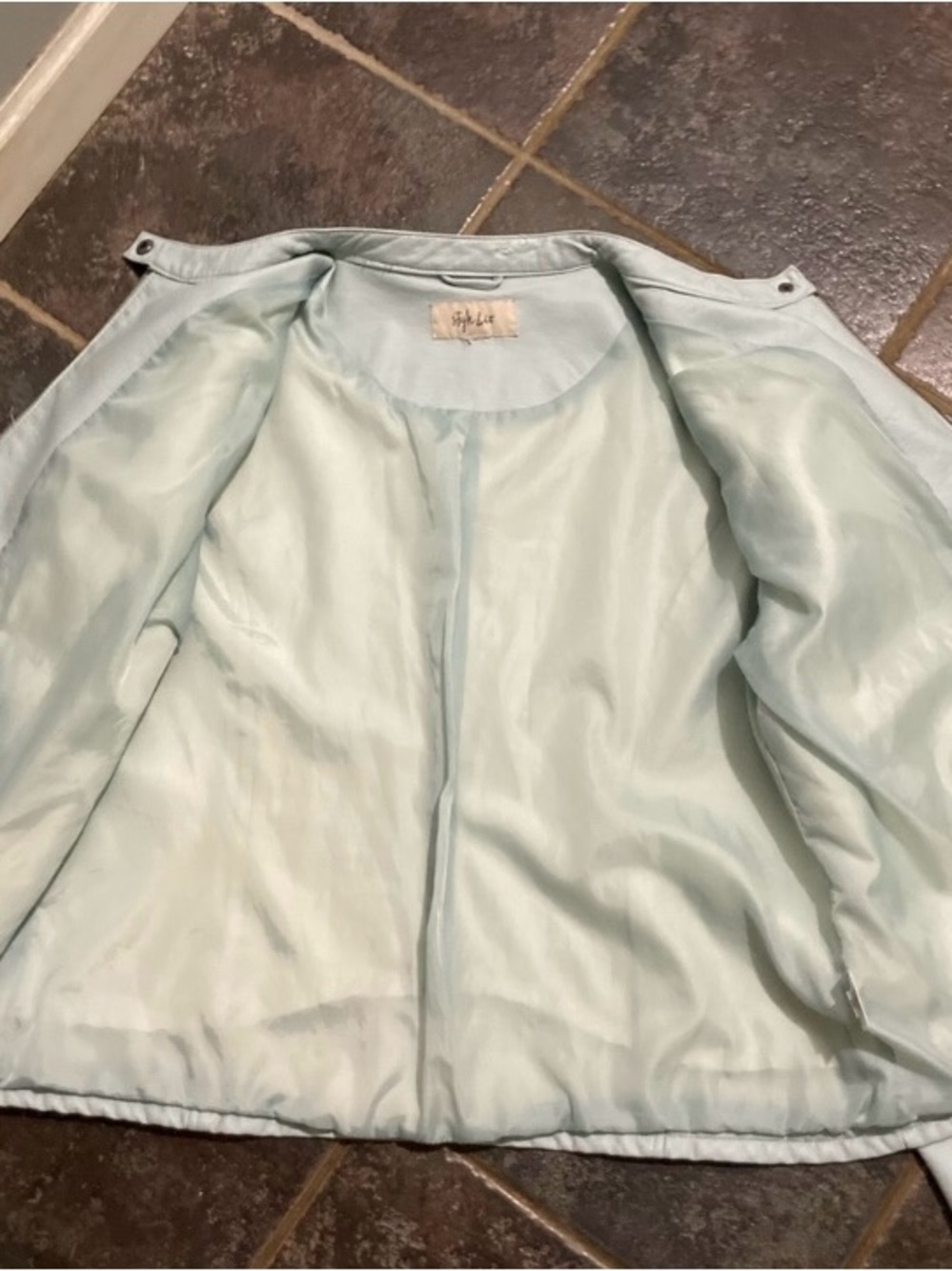 Style & Co. Pale Blue Faux Leather Moto Jacket Women’s Size L - Picture 6 of 10